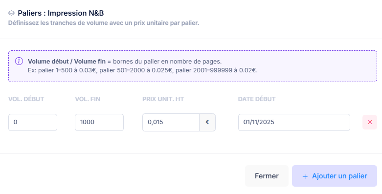 Configuration des compteurs d'impression xcelere - Sources et volumes