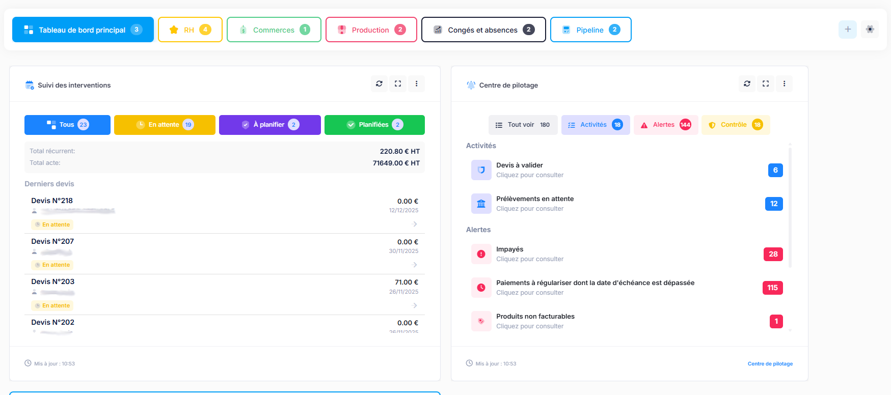 Dashboard avec widgets personnalises